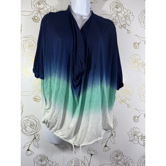 Young Fabulous and Broke Shirt XS Cowl Neck Blue Ombre Blouse Top Oversized 011 - Picture 1 of 7